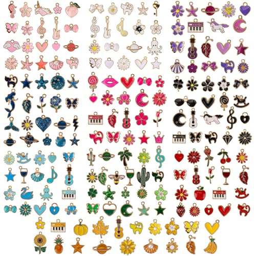 acDesign 200Pcs Charms for Jewelry Making，Mixed Metal Charm Necklace Kit for DIY Necklace Bracelet Making (10 Colors)