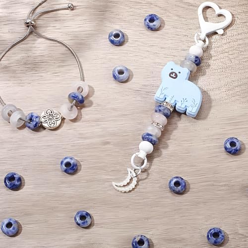 20Pcs Natural Blue Sodalite Large Hole Beads, 8x14mm Rondelle Gemstone Spacer Beads 6mm Big Hole for Jewelry Making, Beading Bracelets, Macrame & Hair Braiding - color: Blue Sodalite