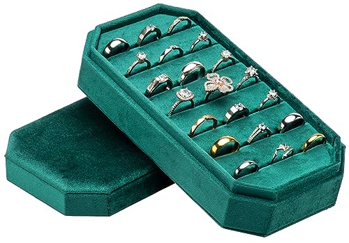 Velvet Ring Organizer Display Tray Jewelry Box Earring Holder Case for Wedding Birthday Christmas Day (Green) - color: Green