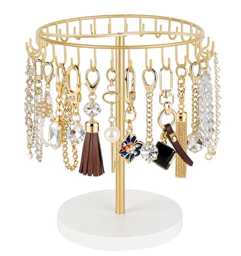 Dahey Keychain Display Stand for Vendor, Metal Bracelet Holder Organizer Hand Sanitizer Keychain Display with 30 Hooks Storage Keychains Bracelet for Study Desk Entryway Decor, Gold - color: Gold, size: 30hooks