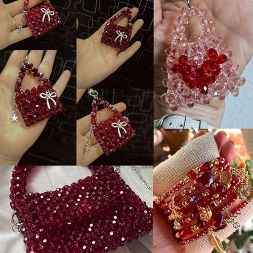 1040pcs 4/6/8mm Glass Beads Deep Red, Faceted Crystal Loose Rondelle Beads for Jewelry Making Bracelets Necklaces Suncatchers Plants Succulent DIY Crafts - color: Deep Red