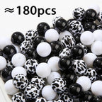 20mm Acrylic Beads 180pcs Cow Style Chunk Bubblegum Bead Black&White Beadable Pen Ball Beads for Pen Bag Jewelry Making Necklace Bracelets (Black&White) - color: black&white