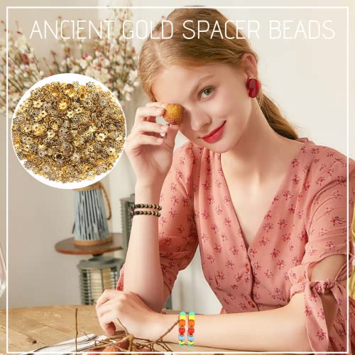 FEBSNOW Spacer Beads Caps, About 160Pcs Antique Gold Flower Beads Caps Bali Style Jewelry Making Metal Bead Caps for DIY Bracelet Necklace Earrings Making - color: Ancient Gold
