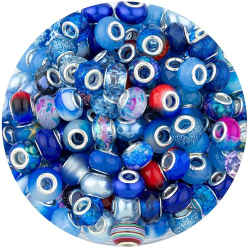LAIDANLA Blue Mix Large Hole Beads, 100pcs 15mm Round Resin, Plastic, Acrylic Craft Beads for Jewelry Making, Bracelet, Necklace, Decoration - color: F-Blue Mix