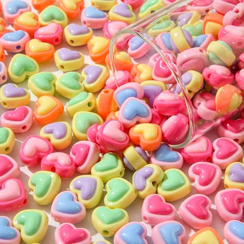 150pcs Acrylic Beads Colorful Heart Beads Rainbow Heart Beads for Jewelry Making Handmade DIY Bracelet, Charms Keychain Craft Supplies (Rainbow Heart) - color: rainbow heart