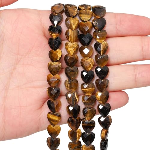 22pcs Faceted Heart Stone Beads Natural Tiger Eye Bead 8mm Crystals and Healing Stones for Jewelry Making Supplies,Friendship Bracelet Kit,Love Gifts - color: Tiger Eye