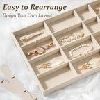 pickpiff Drawer Jewelry Organizer & Display Trays: 2pcs 24grid Velvet Stackable Jewelry Case (13.8x9.4x1.2inch) - Soft Beige Ring Storage Bracelet Holder Earring Box - size: 24 grids + 24 grids