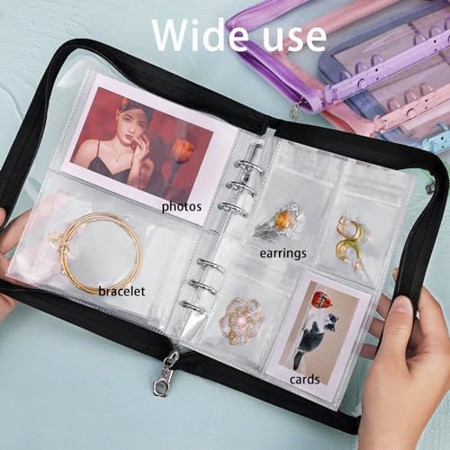 Transparent Jewelry Storage Travel Organizer Book for Necklace, Bracelet, Ring - Holder With Small Clear Pouch - Green - color: Green - 80pcs S Pouches, 40pcs L Pouches