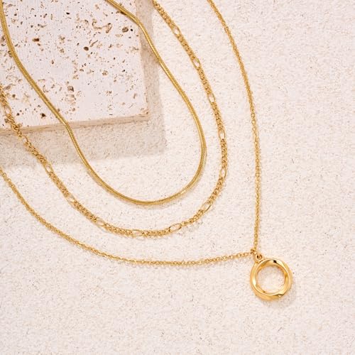 LANE WOODS Gold Plated Necklaces for Women - Multilayer Coin Medallion Pendant Necklace Adjustable Layering Choker Necklaces Chain Set Jewelry - style: Elegant, Modern