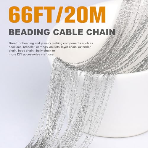 66 FT Small Stainless Steel Cable Chains Roll, 1mm Thin 304 Stainless Steel Oval Cable Link Chains Bulk Spool for Beading Jewelry Making DIY Craft - color: Stainless Steel, size: 1.0mm thickness