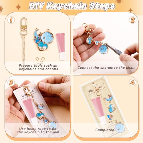 Wurosi 24 Set Lip Gloss Keychain Making Kit, Gold Keychain Clips Hooks with Extender Chain, Cellophane Bags, Thank You Cards, 5M Hemp Rope, for DIY Key Chain Making Crafts, Christmas Gifts - color: 24 Set Keychain Making Kit