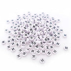 200+ Pieces 4x7mm Single H Letter Beads for Jewelry Making, White Round Acrylic Bulk Alphabet (Black on White) - size: Single Letter H 200+ Pcs