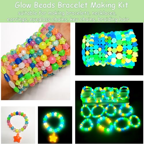 500Pcs Glow in The Dark Beads, Glowing Solar Luminous Star Smile Face Beads Mixed Acrylic UV Beads Color Changing Bracelet Beads Sun Sensitive Plastic Glow Beads Bulk for Jewelry Making Bracelets - color: Mixed Colors Star Beads
