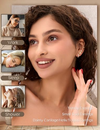 ORAZIO Small Gold Hoop Earrings for Women Hypoallergenic 14K Gold Plated Chunky Huggie Earring Sets for Multiple Piercing Dainty Earing Stacks Set Cute Silver Cartilage Jewelry Trendy Gifts - style: 14K Gold Plated-Star Moon