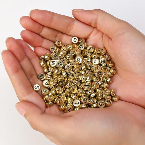 1200pcs 4×7mm Alphabet Beads Gold Round Acrylic Black Letter Beads, for Bracelets and Jewelry Making - color: style 13, size: 4×7mm(Round)