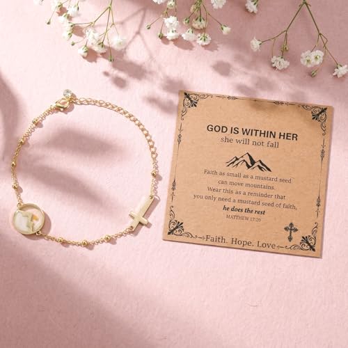 Cross Bracelet Gifts for Women Her - 14K Gold Plated Move Mountains Mustard Seed Cross Bracelet Faith Belief Bracelets Jewelry Gifts for Mom Girlfriend Bestie‌ Wife Mothers Day Birthday 8th Grade Graduate Graduation Anniversary‌ - style: Move Mountains Mu