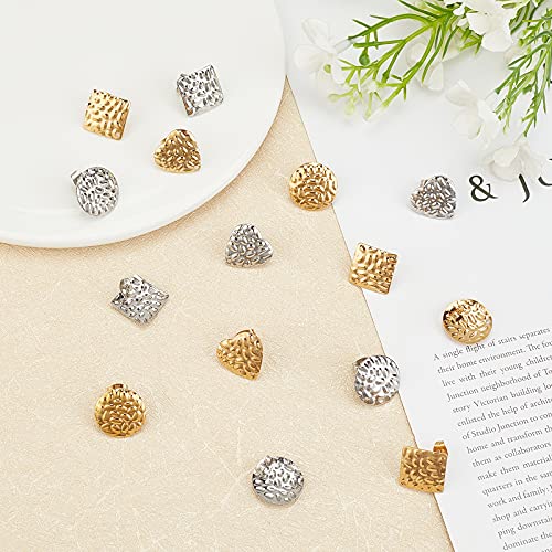 SUNNYCLUE 1 Box 12 Pairs 3 Styles Stainless Steel Stud Earring Geometric Flat Round Heart Square Earring Findings with Hole for Women Adults DIY Jewelry Making - color: 12 Pairs Mixed Color Stud Earring Findings