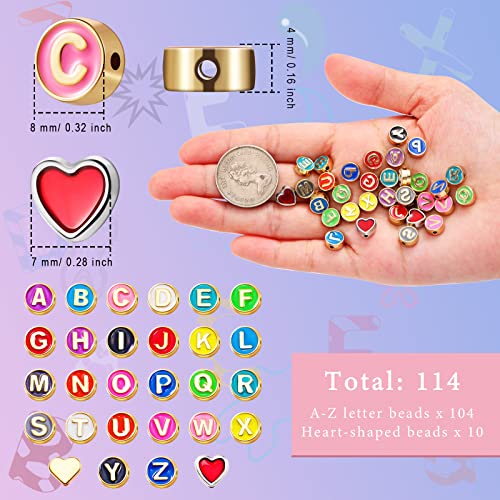 Sureio 114 Pcs Alloy Alphabet Letter Beads 8 mm Flat Round with Letter A-Z Plated Metal Initial Loose Spacer Beads for DIY Bracelet Necklace Earring Jewelry Craft Making(Bright Colors) - color: Bright Colors