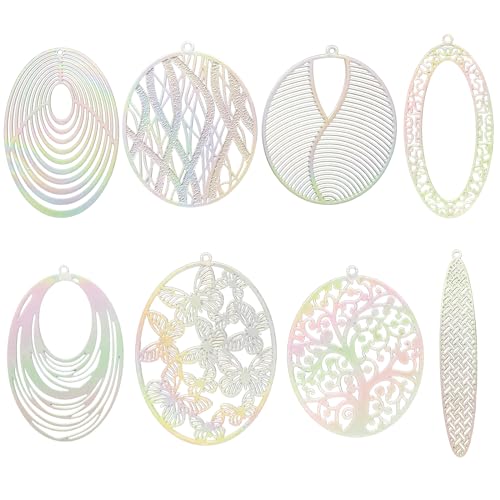 Dazzling Colorful Filigree Charms Hollow Out Multicolor Geometric Filigree Pendants for DIY Jewelry Making Earrings Necklaces Components - color: Ellipse