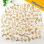 100 Pieces Jewelry Making Charms Pendants for Bracelet Bulk lot Necklace Earrings Keychain Charms Beads DIY Kit Trendy Craft - style: Gold Heart Butterfly