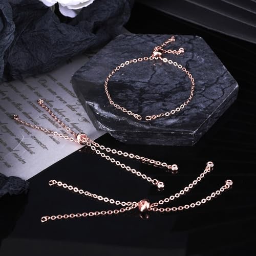 FASHEWELRY 10Pcs Adjustable Slider Bracelet Rose Gold Cable Bracelet Chains Slider Extender Chains with Cubic Zirconia Ends for Woman Jewelry Making, 7.87 Inch Long - color: Rose Gold Cable Chains, size: 7.87"
