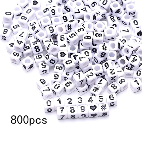 ToBeIT 800pcs Number Beads Acrylic Cube Bead Alphabet Square Letter Beads for DIY Key Chains Bracelets Necklace Jewelry Making (White-Black) - color: white-black