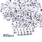 ToBeIT 800pcs Number Beads Acrylic Cube Bead Alphabet Square Letter Beads for DIY Key Chains Bracelets Necklace Jewelry Making (White-Black) - color: white-black