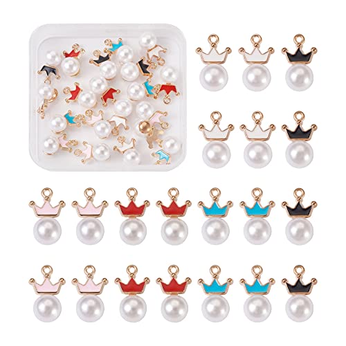 Craftdady Enamel Dangle Charms Pendant Food Animal Flower Cute Charms Colorful Metal Fruit Pendants Hang Ornament for Craft Bracelet Necklace Earring Key Chains Jewelry Making - color: Mixed Color, Round with Crown
