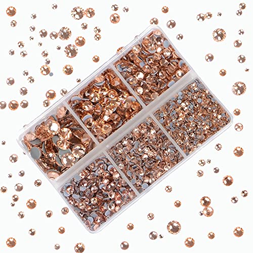 4000Pcs Mixed Size Hot Fix Round Crystals Gems Glass Stones Hotfix Flat Back Rhinestones (Champagne) - color: Champagne, size: 4000 Count (Pack of 1)