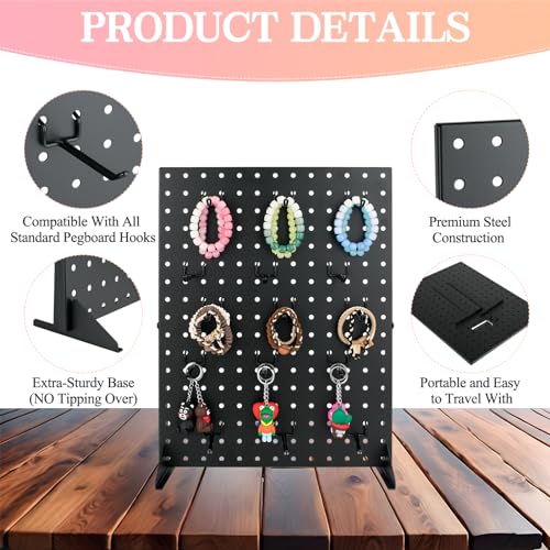 2 Pcs Metal Pegboard Display Stand with 30 Peg board Hooks, Desk Pegboard Shelf for Craft Shows & Fairs, Retail Stores, Vendors Arts and Crafts Finishing - 17x13Inch & Black - color: Black&2