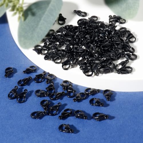 [10MM/ 100PCS] Black Lobster Clasps for Jewelry Making Black Color Plated 304 Stainless Steel Lobster Claw Clasps Bulk for DIY Crafts Jewelry Making - color: 10mm black