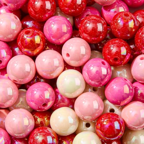 16mm Acrylic Beads 100pcs Chunk Bubblegum Bead Beads for Pens for Necklace Jewelry Bracelets DIY Crafts Making (redpink) - color: redpink