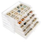 Watpot Acrylic Jewelry Box with 5 Drawers, Clear Earring Storage Organizer Display Case for Women Girls, Beige - color: Beige 5 Layers
