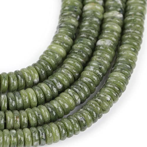 JOE FOREMAN 2x6mm Natural Light Green Canada Jadeite Jade Semi-Gemstone Heishi Disc Rondelle Spacer Beads for Jewelry Making Full 15" Strand Energy Stone Healing Power - color: Light Green Canada Jadeite Jade