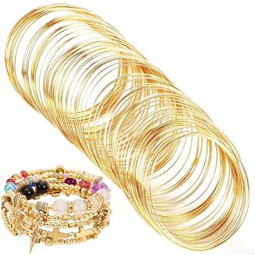 100 Loops Memory Wire for Jewelry Making, 0.57mm 18K Gold Plated Memory Beading Wire for Bracelets, Jewelry Accessories for Necklaces Bangles DIY Crafts - color: Gold