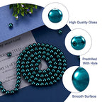 Cheriswelry 100pcs/strand 8mm Round Glass Pearl Beads Strand Tiny Satin Luster Pearl Beads Loose Spacer for DIY Bracelet Necklace Earrings Jewelry Making Crafts Supplies (Teal)