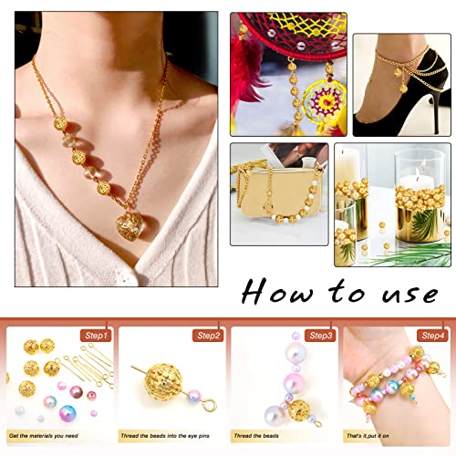 TOAOB 100pcs 10mm Gold Plated Filigree Hollow Ball Beads Round Metal Loose Spacer Beads for DIY Crafts Bracelets Necklaces Earrings Jewelry Making - color: Gold, size: 10mm