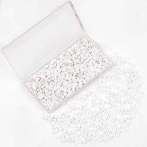2000Pcs White Clay Beads Polymer Clay Spacer Beads Flat Beads 6mm Round Heishi Vinyl Beads for DIY Craft Gift Adults Bracelets Necklace Jewelry Making Earring Accessories (White) - color: White