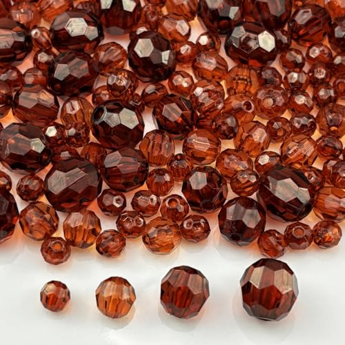 850pcs Acrylic Round Faceted Beads 6mm 8mm 10mm 12mm Faceted Round Spacer Beads for Bracelets Necklace Earring DIY Jewelry Making Craft(Dark Coffee) - color: Dark Coffee