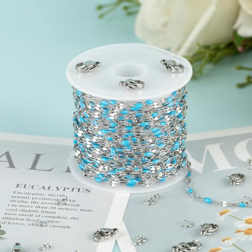 UMAOKANG 5 Meters Silver Chains for Jewelry Making Stainless Steel Necklace Chains Bulk Blue Oil Drip Craft Chain Spool Jewelry Supplies - color: Steel-Blue