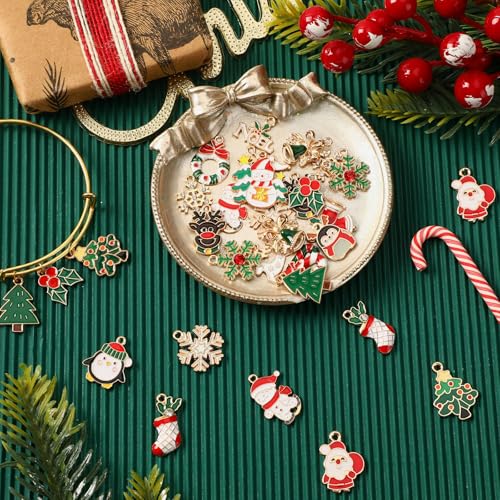 MARFOREVER 40Pcs/20 Pairs Christmas Charms, Christmas Gold Enamel Charms Pendants for Jewelry Making, Metal Alloy Xmas Charm Pendants for Bracelet Necklace Earrings Making Accessories - style: Christmas