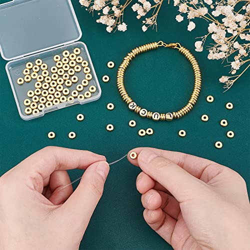 PH PandaHall 150pcs 6mm 18K Gold Plated Beads Flat Heishi Spacer Beads Disc Loose Bead Brass Flat Round Metal Bead for Summer Stackable Bracelet Necklace Jewelry Making - size: 6mm