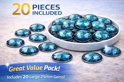 25mm Blue Aqua H122 Flat Back Round Acrylic Rhinestones Plastic Circle Gems for Costume Making Cosplay Jewels Pro Grade Embelishments - 20 Pieces (Blue Zircon) - color: Blue Zircon