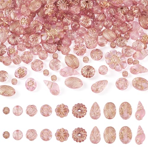Beadthoven 90-100pcs Assorted Bohemia Acrylic Beads Transparent Kawaii Aesthetic Beads Heart Butterfly Flower Bow Metal Enlaced Czech Beads Bulk for Bracelet Earrings Necklace DIY Craft Pearl Pink - color: Pearl Pink