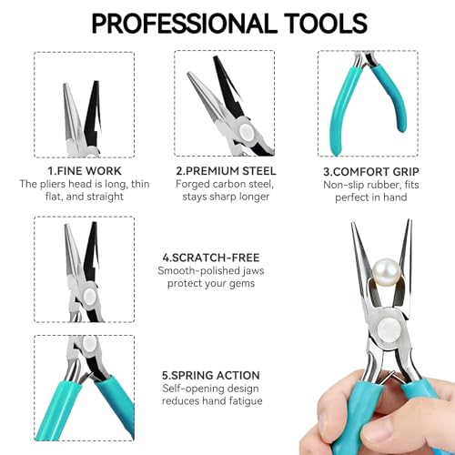 4Pcs Jewelry Making Pliers Set, Including Needle Nose Pliers, Round Nose Plier and Wire Cutters, Versatile Jewelry Tools for Repair, Wire Wrapping, Beading and Various Crafts