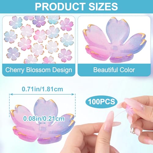 100pcs Cherry Blossom Beads, 5-Petal Purple Gradient Acrylic Flower Beads, Mini Spacer Hair Accessories Halloween Christmas for Bracelets Earring Jewelry Making - color: Purple