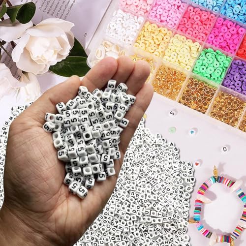 600PCS 6x6mm Square Arabic Numerals Beads 5 for Friendship Bracelets Jewelry Making White Acrylic Cube Base with Black Number Beads for DIY Crafts Bracelets Necklaces Key Chains Phone Lanyard - color: Number 5(Black on White)
