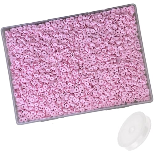 4100 Pcs Pink Clay Beads Bracelet Making Kit, 6mm Polymer Spacer Flat Heishi Beads for Jewelry Necklace Earring Making - color: Pink