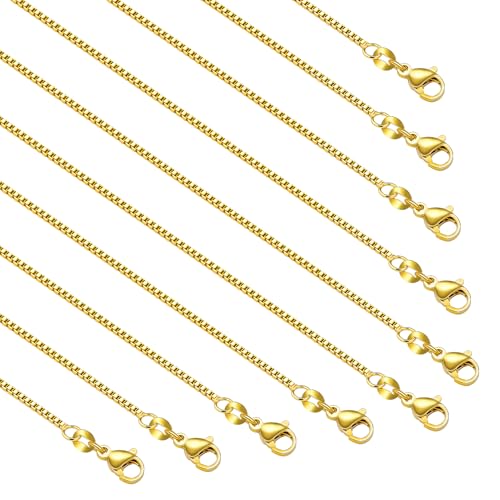10PCS 18 Inches Adjustable 18K Gold Plated Necklaces Bulk Small Box Necklace Chain for Women - color: Gold Box