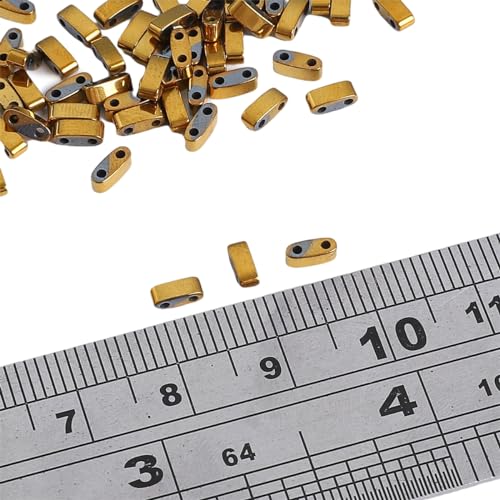 Beadia Dark Gold Hematite Stone Tila Beads 5x2mm Rectangle 2-Hole Spacer Beads for DIY Bracelet Earring Making 15.7"/Strand - color: Dark Gold Hematite, size: 5x2mm